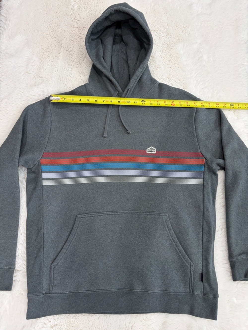 Patagonia,Size,XL,Men's Gray Hooded Sweatshirt with Multicolor Stripe - Picture 10 of 16
